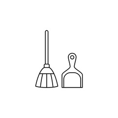 Broom and scoop icon in line style icon, isolated on white background