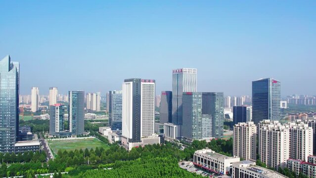Aerial photography of modern architecture skyline in Zibo, Shandong
