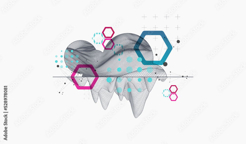 Wall mural modern science technology abstract background using hexagonal shapes. wireframe spot surface illustr