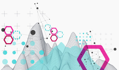 Modern science technology abstract background using hexagonal shapes. Wireframe spot surface illustration. Vector.