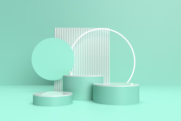 Product stand. Cylinder podium mockup with empty steps. 3D rendering.