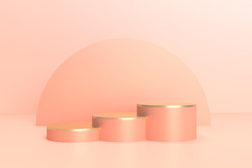 Product stand. Cylinder podium mockup with empty steps. 3D rendering.