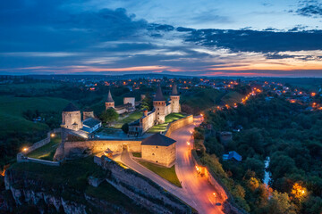 View at dusk on Kamianets-Podilskyi Castle, Ukraine