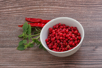 Red pepper seeds in the bowl