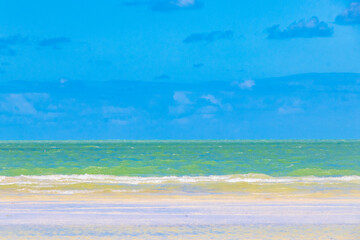 Beautiful Holbox island beach sandbank panorama turquoise water waves Mexico.