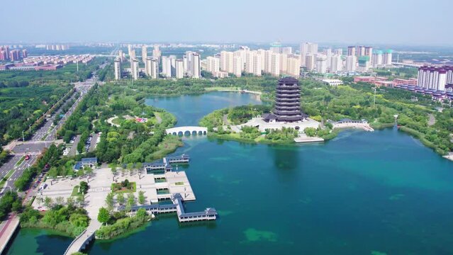 Aerial photography of ancient Chinese garden buildings in Zibo, Shandong