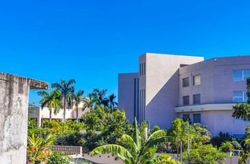 Cityscape caribbean ocean and beach panorama view Playa del Carmen.