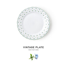 Empty vintage plate isolated on white