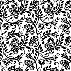 black and white seamless floral pattern