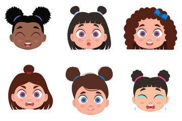 Set of faces, emotions of girls. Vector illustration