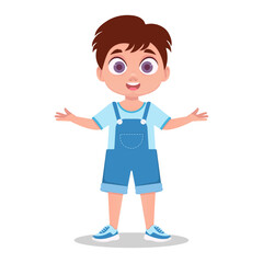Child, hands to the sides. Surprised boy. vector illustration