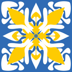 Yellow blue pattern for tiles talavera spanish style, vector illustration for design, geometric angular symmetric mandala