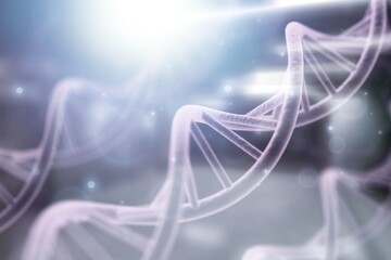 DNA hologram on background, biotechnology and genetic concept. Multiexposure