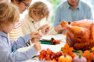 Thanksgiving family dinner. Roasted turkey meal.