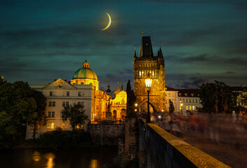 Fototapeta premium Prague, Czech Republic. Charles Bridge (Karluv Most - in czech) and Old Town Tower.