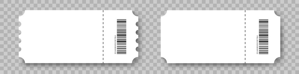 Coupons. White Coupon Mockup. Ticket with Barcode and shadow. Vector illustration