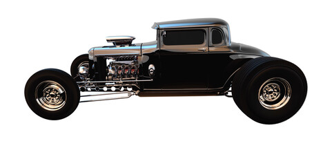 Hot rod black on white background. 3D render.