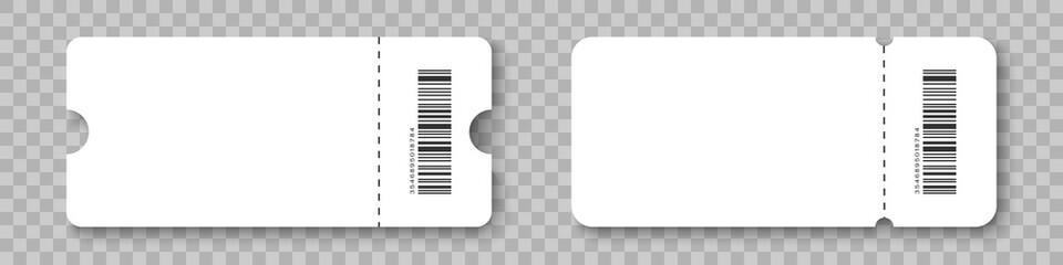 Coupons. White Coupon Mockup. Ticket with Barcode and shadow. Vector illustration