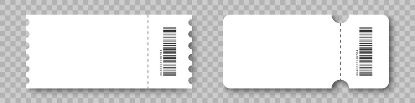 Coupons. White Coupon Mockup. Ticket with Barcode and shadow. Vector illustration