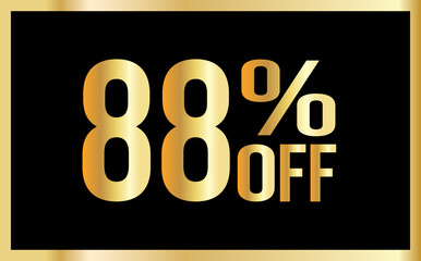 88 percent discount. Golden numbers with black background. Banner for shopping, print, web, sale illustration
