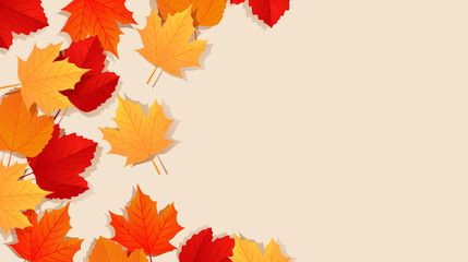 Naklejka na ściany i meble Autumn fall background with golden, red and orange maple leaves isolated on the background with space for text. Vector illustration