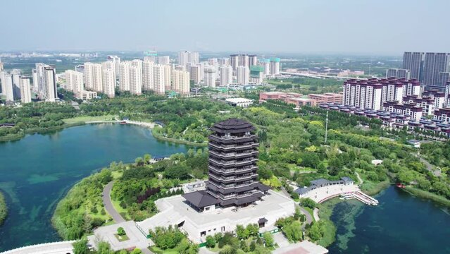Aerial photography of ancient Chinese garden buildings in Zibo, Shandong