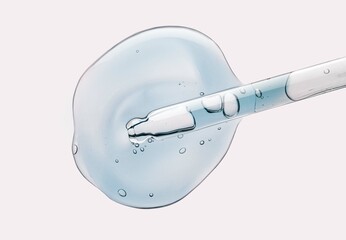 Liquid gel or serum gray blue transparent on a screen of microscope pink gray isolated background