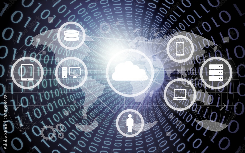 Poster cloud computer and online data storage with tacit intelligent sharing software. concept of smart dig