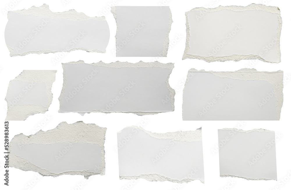 Sticker White ripped paper torn edges strips isolated on white background