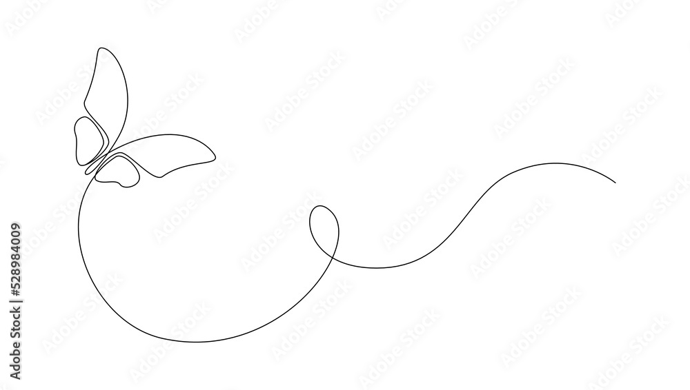 Poster butterfly in one continuous line drawing. beautiful flying moth for wellbeing beauty or spa salon lo