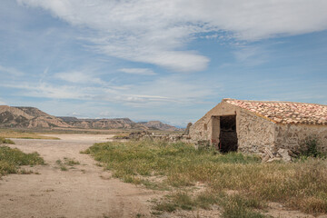 Cabin (lodge, small house) in Badlans of Navarre (Bardenas Reales de Navarra) dessert in the middle of Spain.
