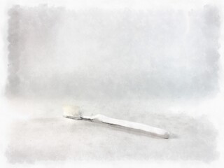 white toothbrush on a white background watercolor style illustration impressionist painting.