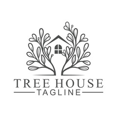 Tree House illustrative logo for Environmental care related business. It’s great for websites and the design is print friendly for all medias. Design on white background.