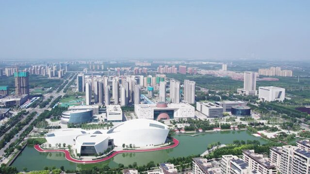 Aerial photography of modern architecture skyline in Zibo, Shandong