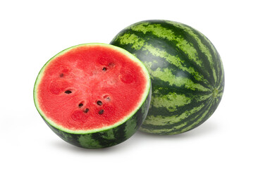 Watermelon and half isolated on white background, Watermelon macro studio photo