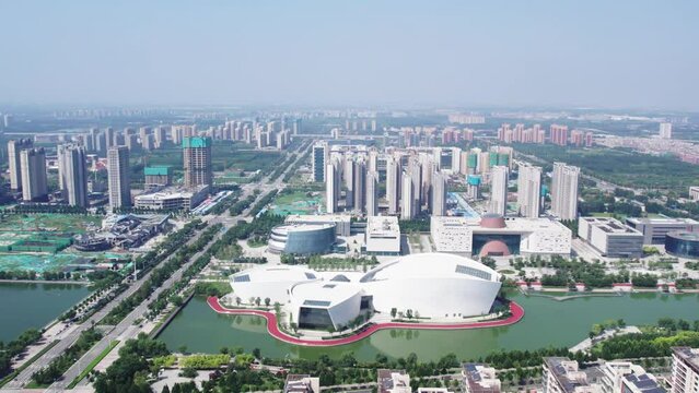 Aerial photography of modern architecture skyline in Zibo, Shandong