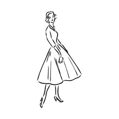vintage illustration with beautiful fashion girl retro fashion vector