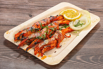 Indian cuisine - grilled prawn with spices