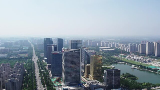 Aerial photography of modern architecture skyline in Zibo, Shandong