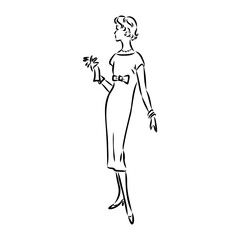 vintage illustration with beautiful fashion girl retro fashion vector