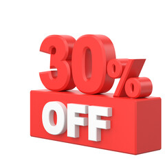 3D thirty percent off. 30% off. Sale banner decoration.