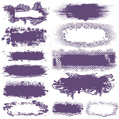 Grunge plate halftone drawing textures set. Isolated hand drawn design elements without background, PNG. 