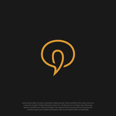 Combination logo from local or pin and chat symbol in one line logo design vector concept