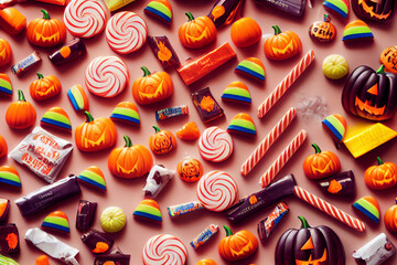 Fototapeta na wymiar Halloween candy, sweets and treats, candy background