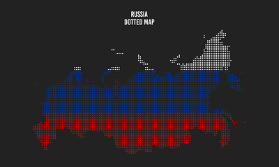 Obraz premium Russia map with halftone dotted style vector illustration on dark background
