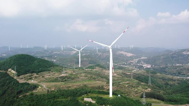 Aerial photography outdoor countryside turbine wind turbine