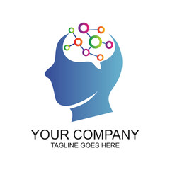 Human Head Silhouette and Molecule Logo Vector