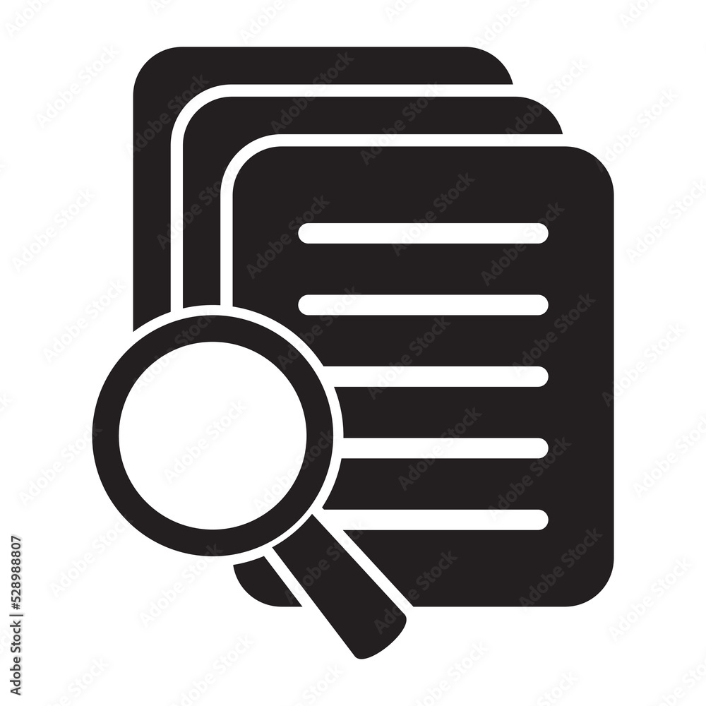 Poster document with magnifier loupe business concept. scrutiny document plan icon in flat style. review st