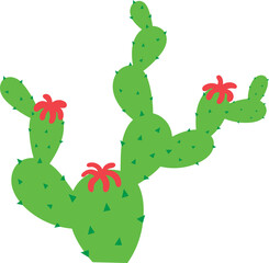 Cactus icon. Blooming succulent. Green plant with red flowers