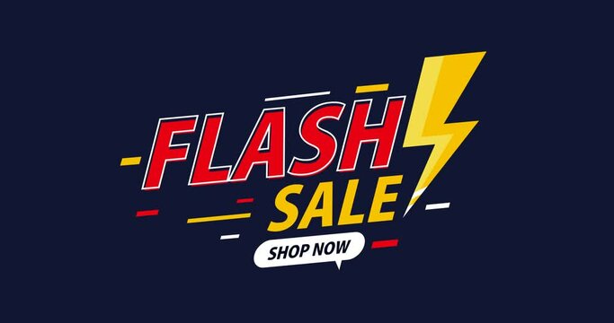 animated flash sale banner on a dark background with flashing lightning symbols